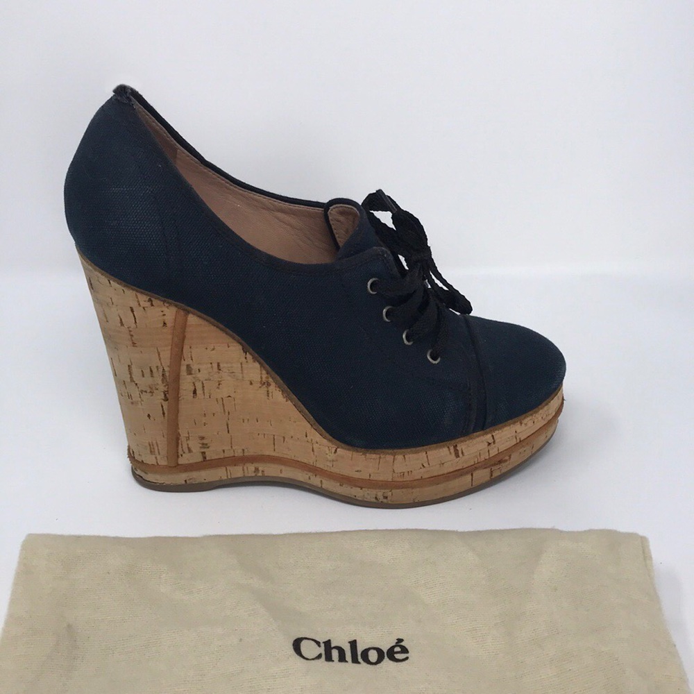 Chloe lace up canvas + cork wedges